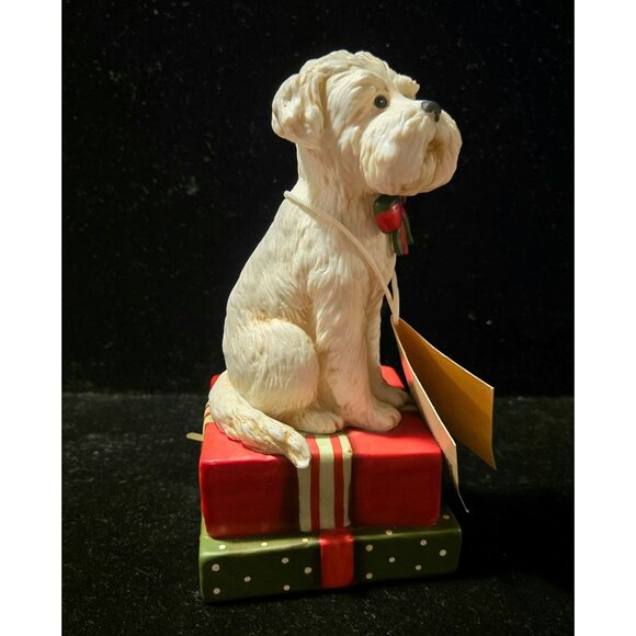 Schmid Vintage Music box Dog, labradoodle, white dog, Figurine On Gift Boxes - Picture 3 of 8